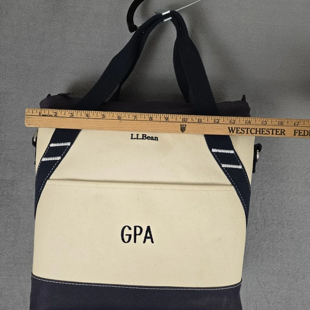 LL Bean Insulated Boat And Tote Bag Beige Blue Straps Canvas Cooler Beach Camp